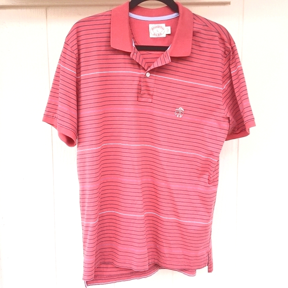 L BROOKS BROTHERS RED SALMON POLO SHIRT WITH HORIZONTAL STRIPES